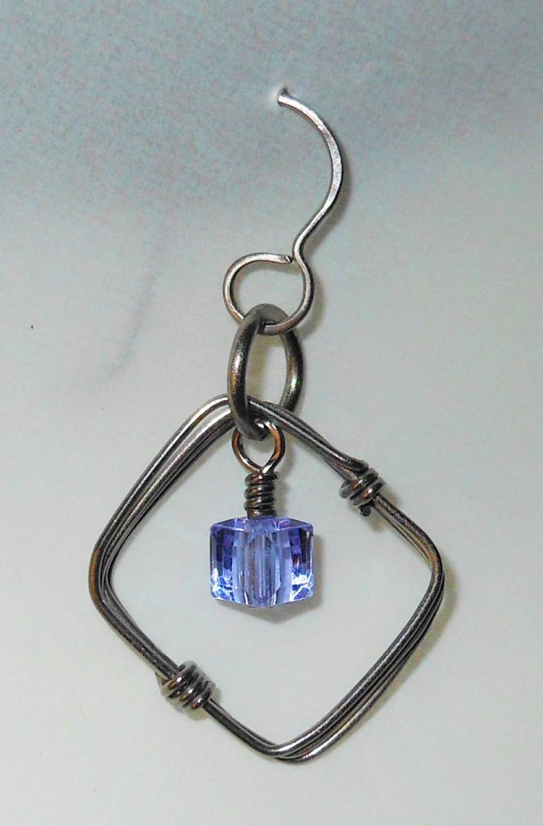 Titanium Square Dangle Earrings with Crystals